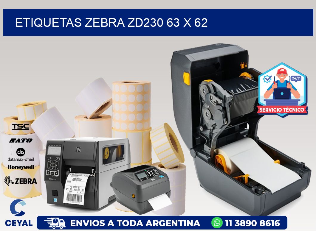 ETIQUETAS Zebra ZD230 63 x 62