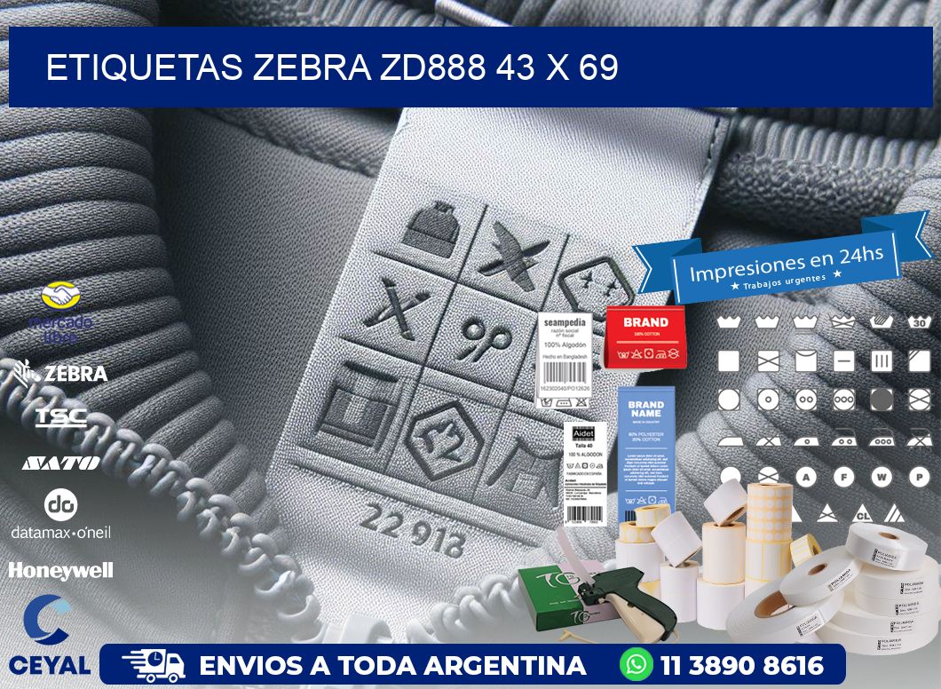 ETIQUETAS Zebra ZD888 43 x 69