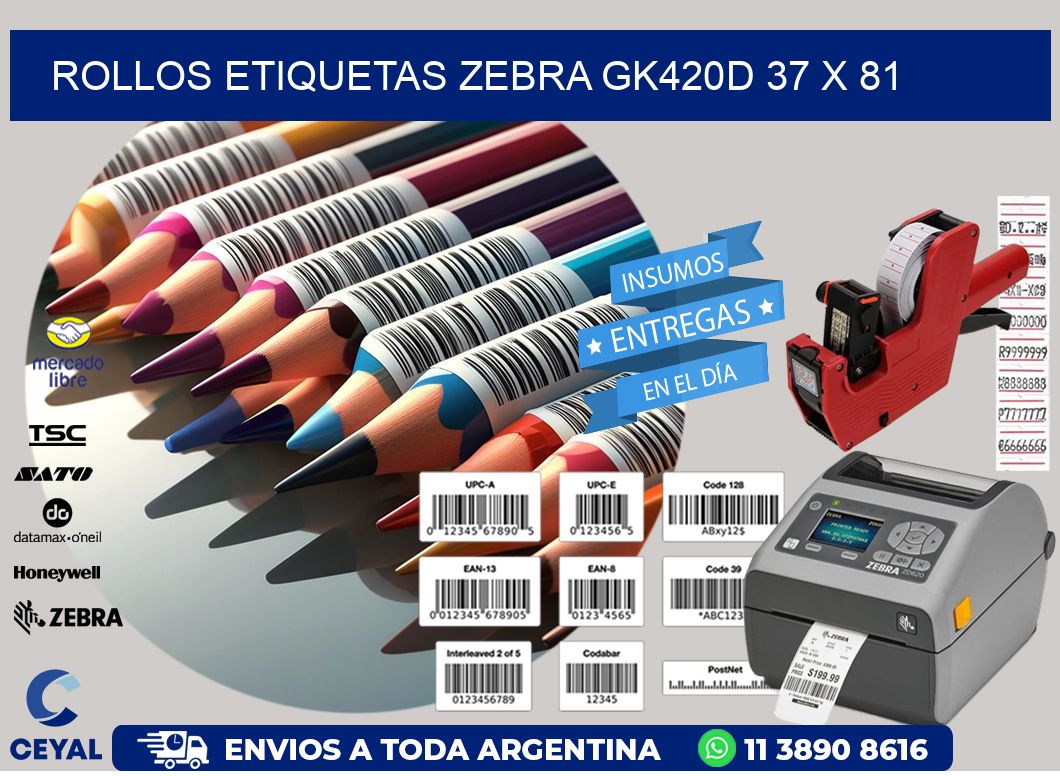 ROLLOS ETIQUETAS Zebra GK420D 37 x 81