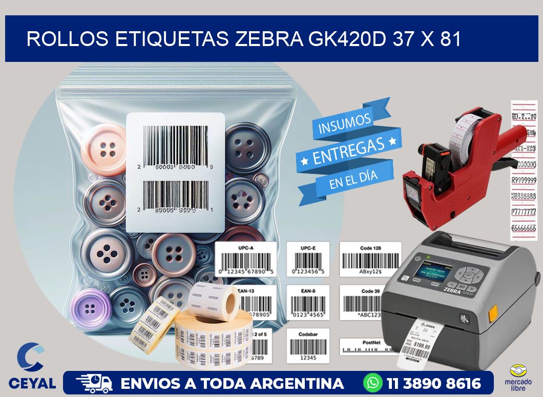 ROLLOS ETIQUETAS Zebra GK420D 37 x 81