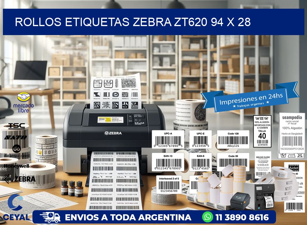 ROLLOS ETIQUETAS Zebra ZT620 94 x 28