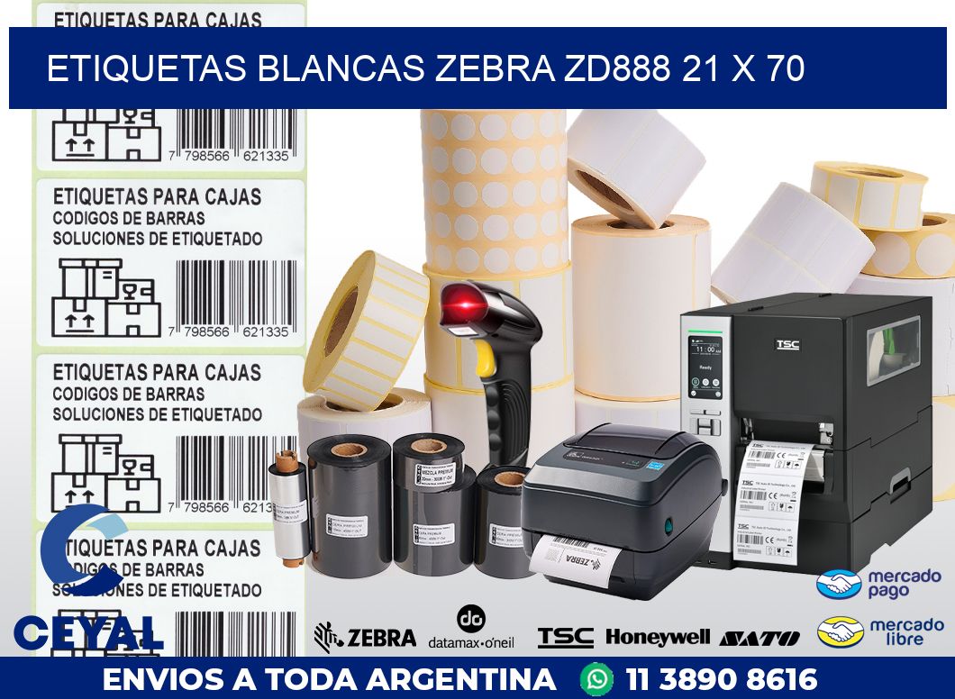 ETIQUETAS BLANCAS ZEBRA ZD888 21 x 70
