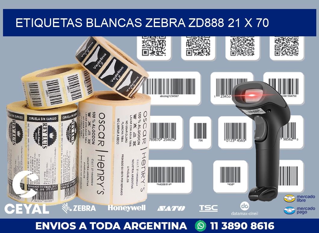 ETIQUETAS BLANCAS ZEBRA ZD888 21 x 70