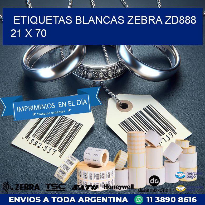 ETIQUETAS BLANCAS ZEBRA ZD888 21 x 70