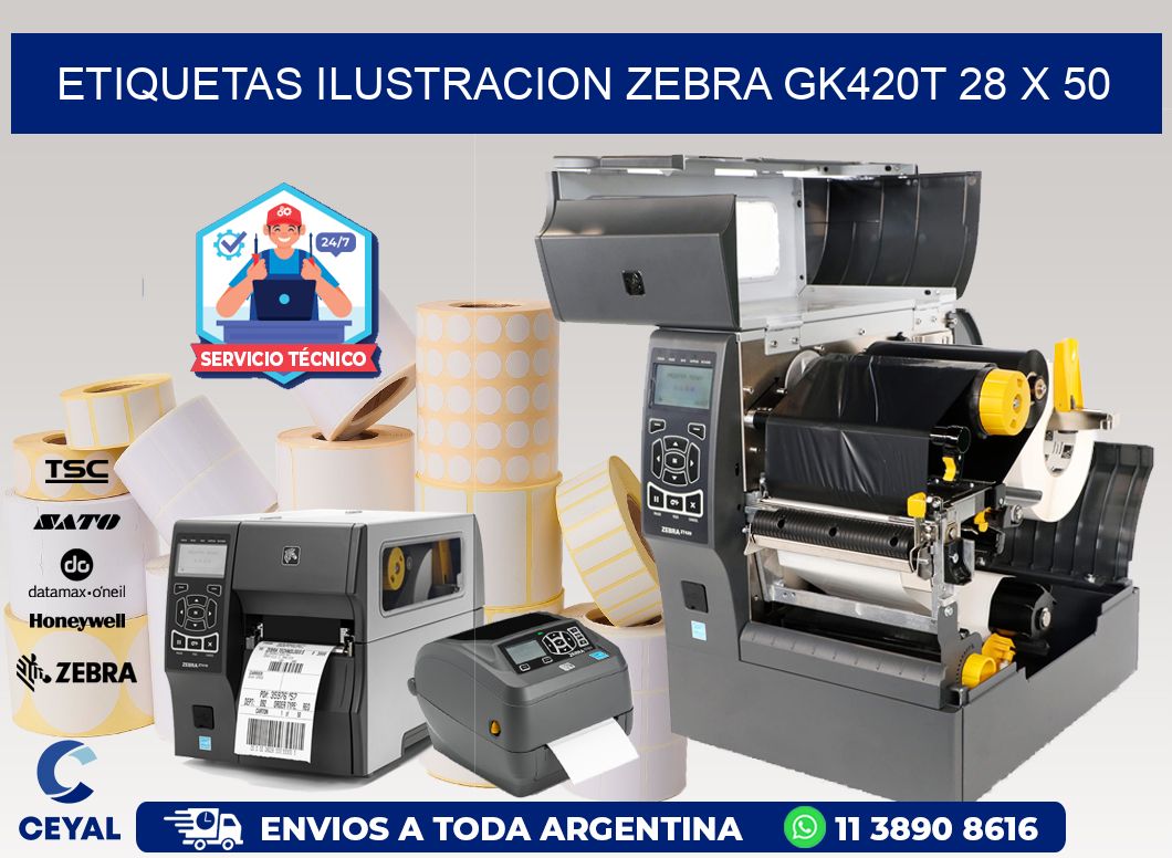 ETIQUETAS ILUSTRACION ZEBRA GK420T 28 x 50