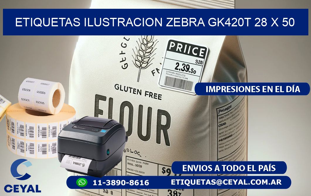 ETIQUETAS ILUSTRACION ZEBRA GK420T 28 x 50