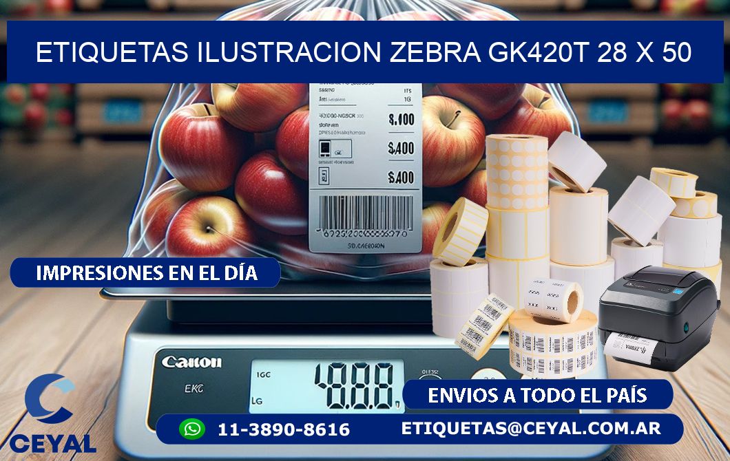 ETIQUETAS ILUSTRACION ZEBRA GK420T 28 x 50