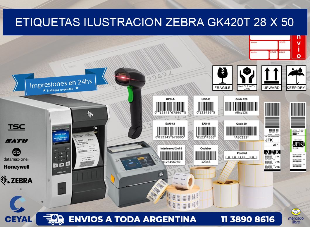 ETIQUETAS ILUSTRACION ZEBRA GK420T 28 x 50