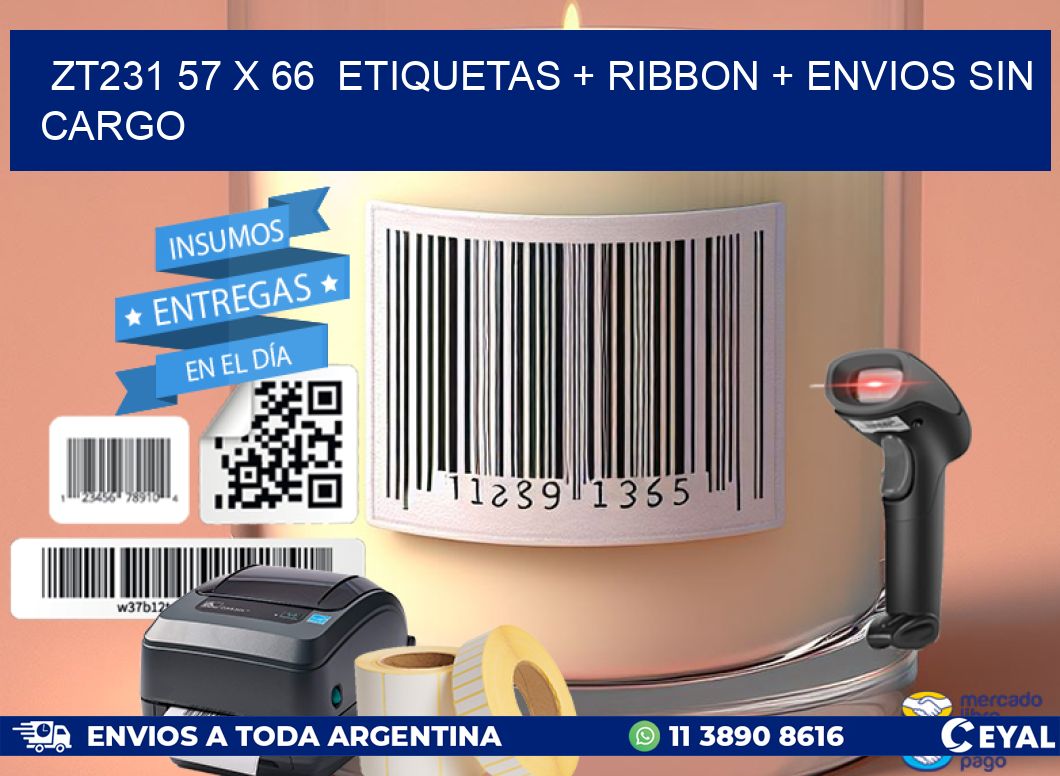 ZT231 57 x 66  etiquetas + ribbon + envios sin cargo