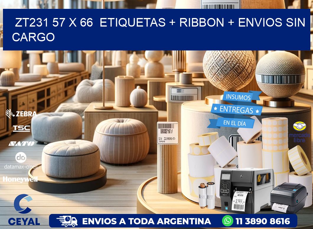 ZT231 57 x 66  etiquetas + ribbon + envios sin cargo