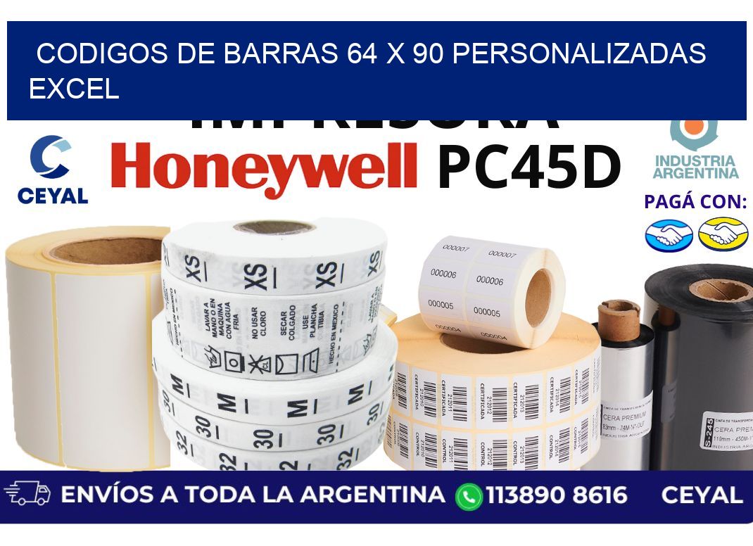codigos de barras 64 x 90 personalizadas excel
