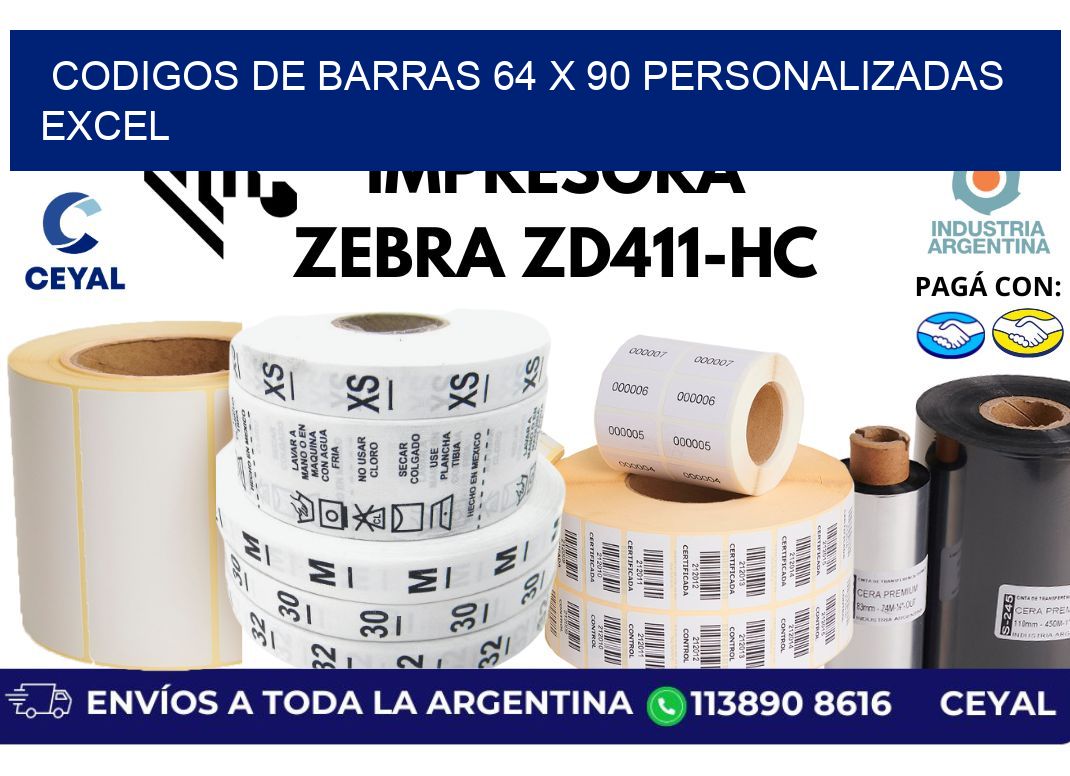 codigos de barras 64 x 90 personalizadas excel