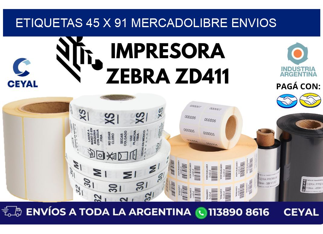 etiquetas 45 x 91 mercadolibre envios