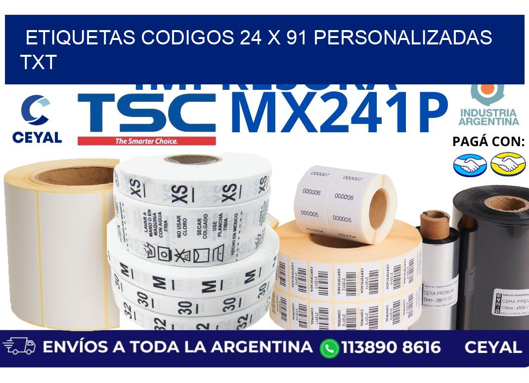 etiquetas codigos 24 x 91 personalizadas txt