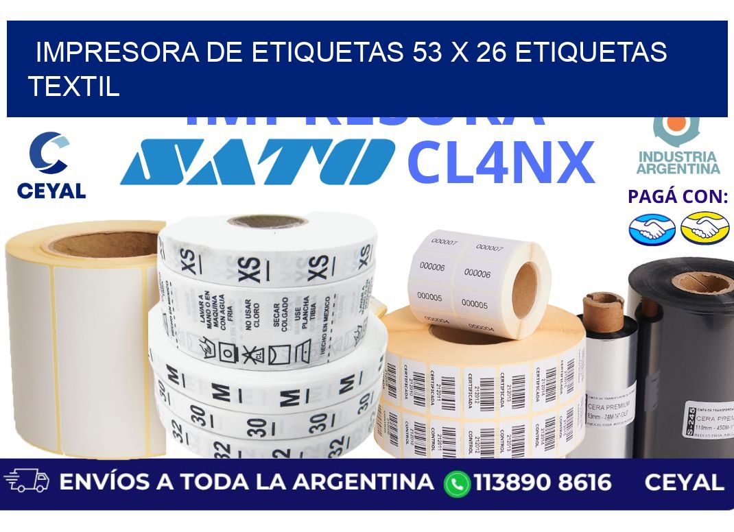 impresora de etiquetas 53 x 26 etiquetas textil