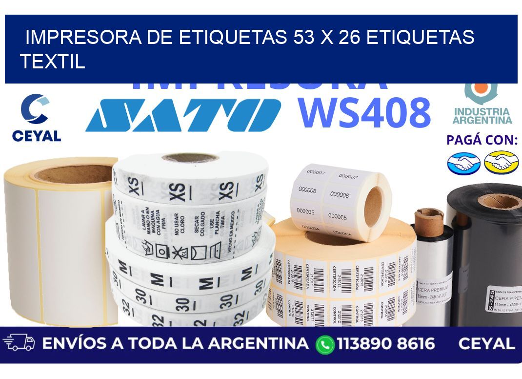 impresora de etiquetas 53 x 26 etiquetas textil