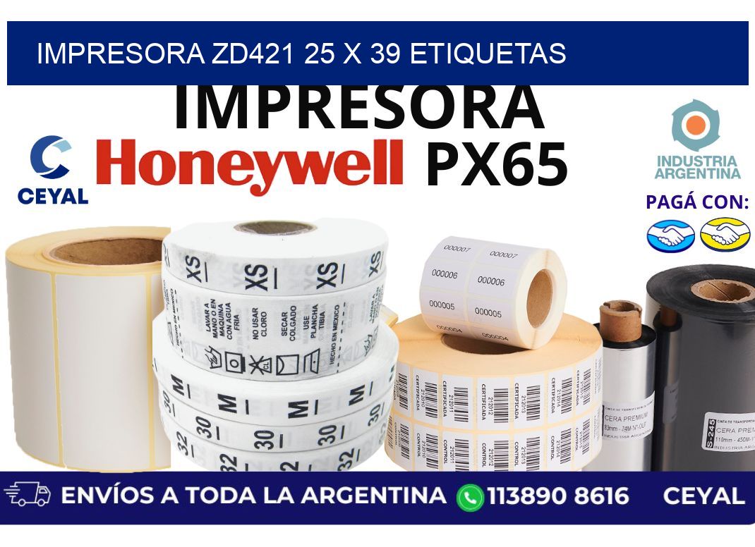 impresora zd421 25 x 39 etiquetas