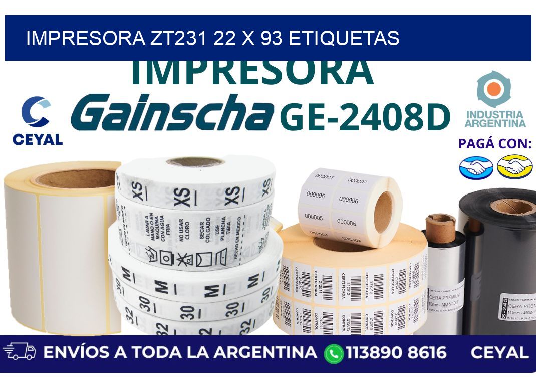 impresora zt231 22 x 93 etiquetas