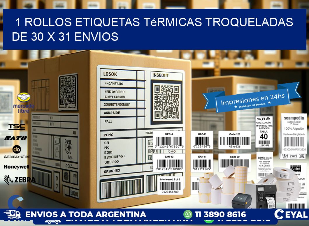 1 Rollos Etiquetas Térmicas Troqueladas De 30 x 31 ENVIOS
