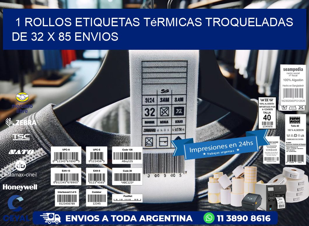 1 Rollos Etiquetas Térmicas Troqueladas De 32 x 85 ENVIOS
