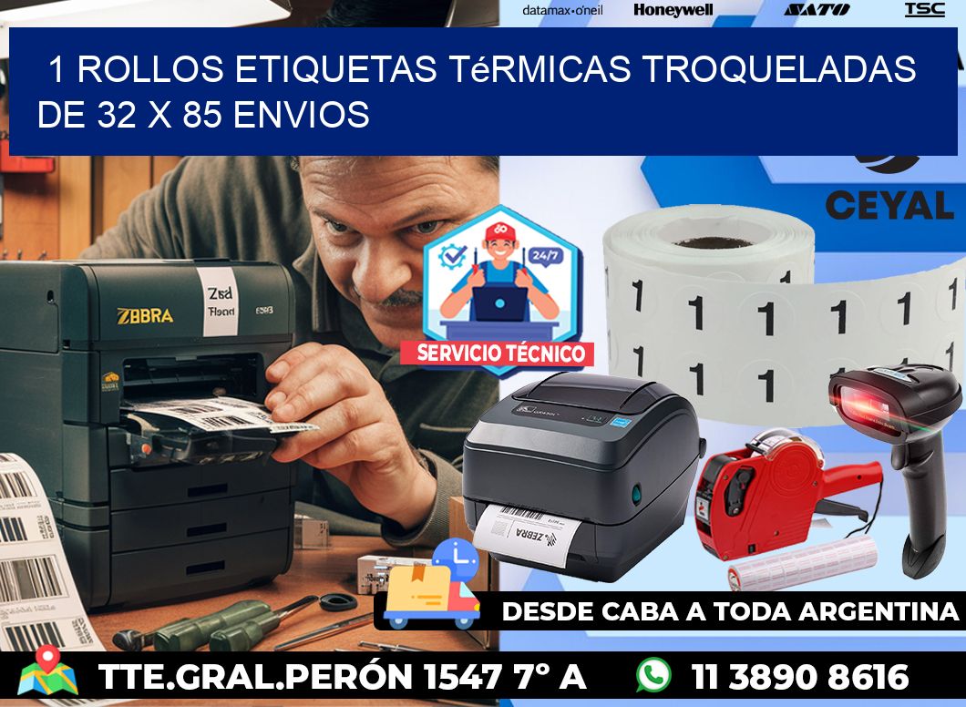 1 Rollos Etiquetas Térmicas Troqueladas De 32 x 85 ENVIOS