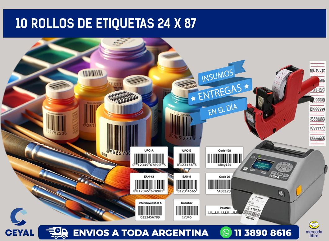 10 ROLLOS DE ETIQUETAS 24 x 87