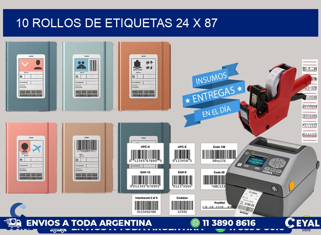 10 ROLLOS DE ETIQUETAS 24 x 87