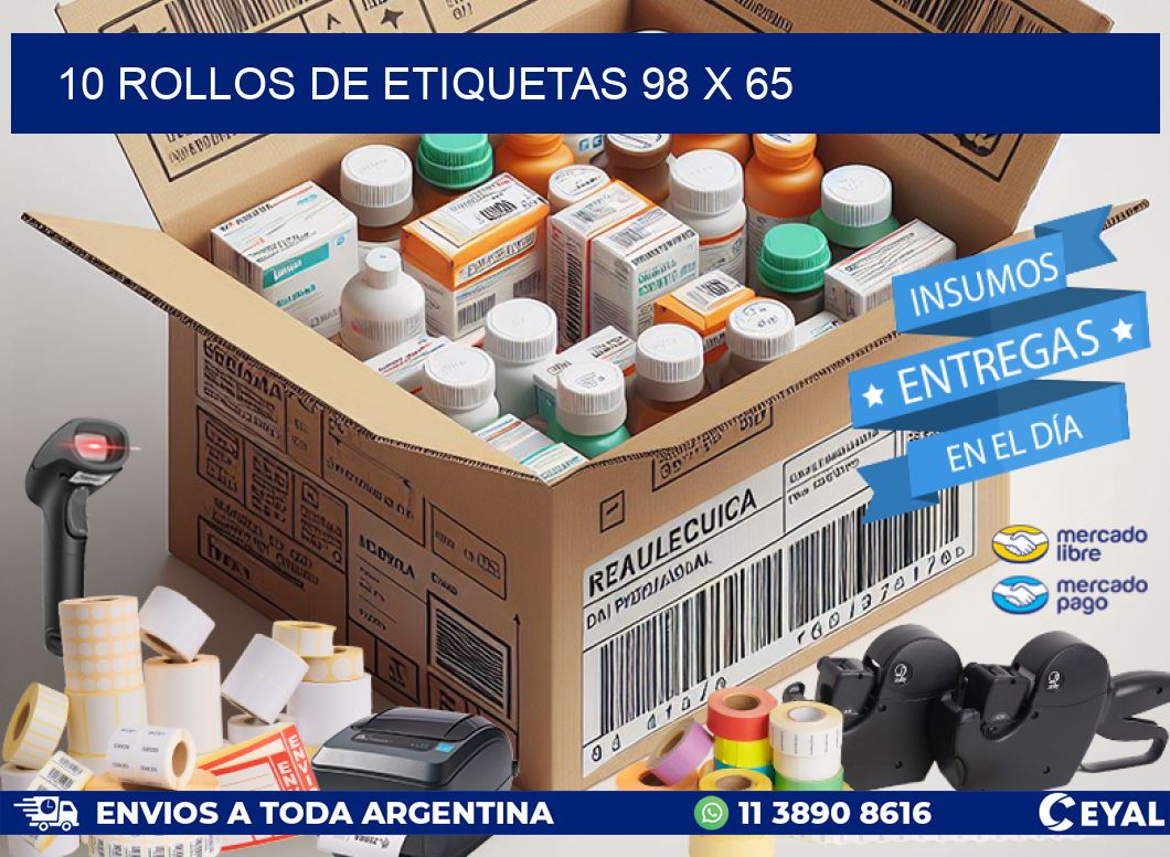 10 ROLLOS DE ETIQUETAS 98 x 65