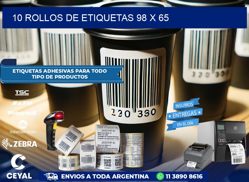 10 ROLLOS DE ETIQUETAS 98 x 65