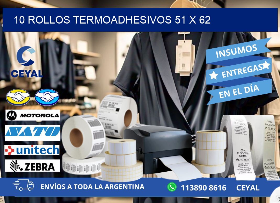 10 ROLLOS TERMOADHESIVOS 51 x 62