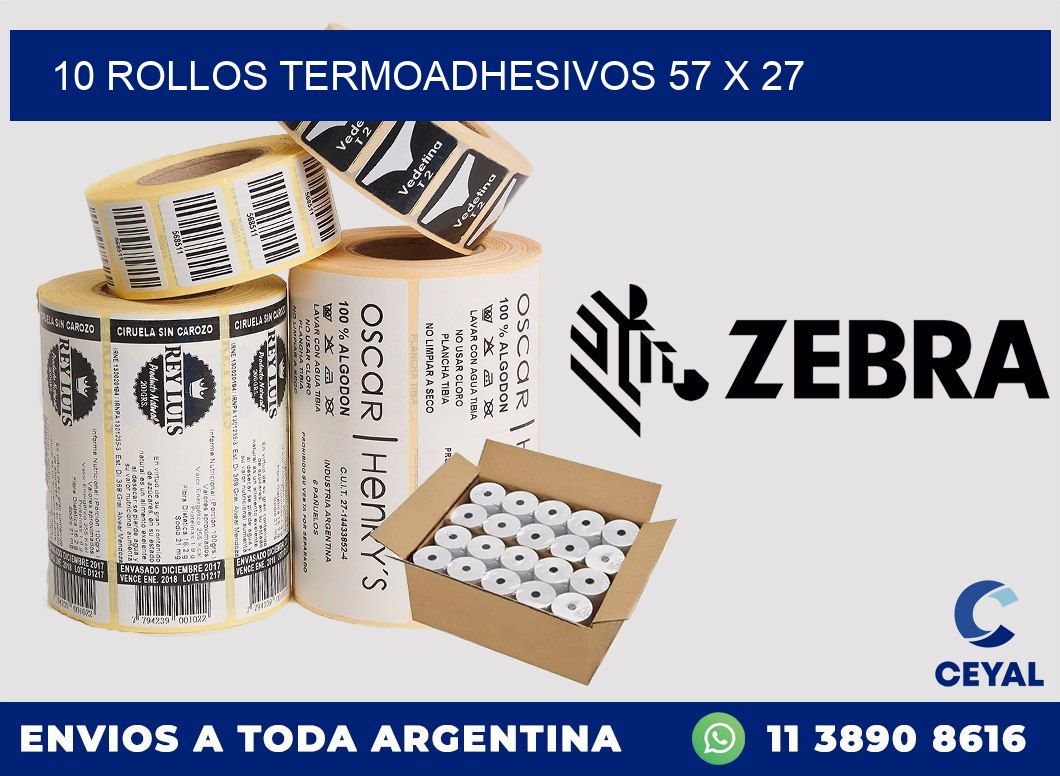 10 ROLLOS TERMOADHESIVOS 57 x 27