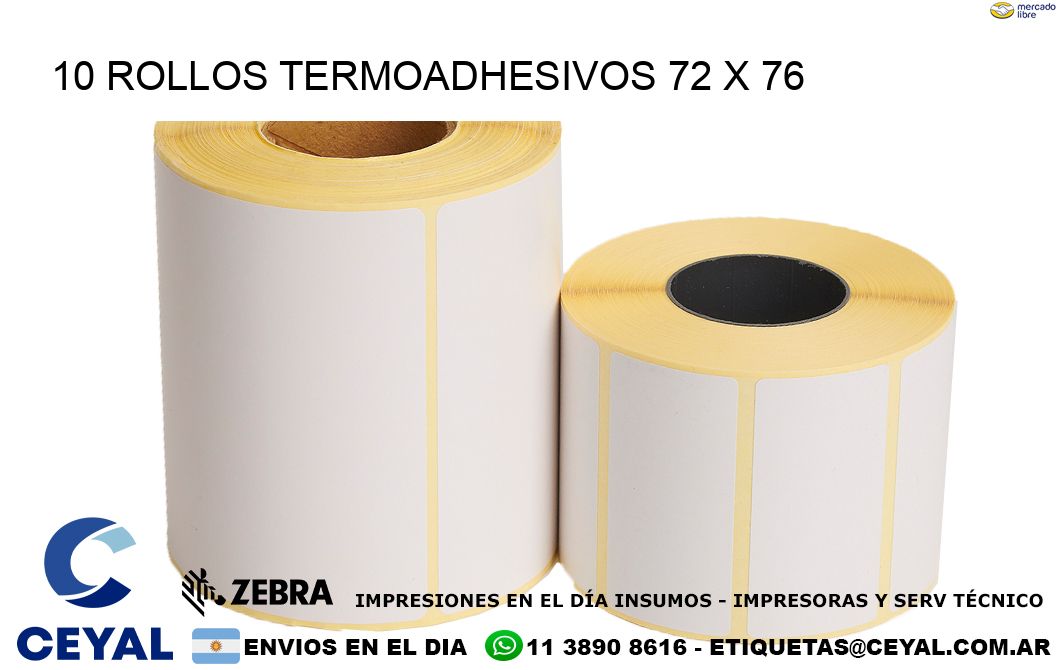10 ROLLOS TERMOADHESIVOS 72 x 76