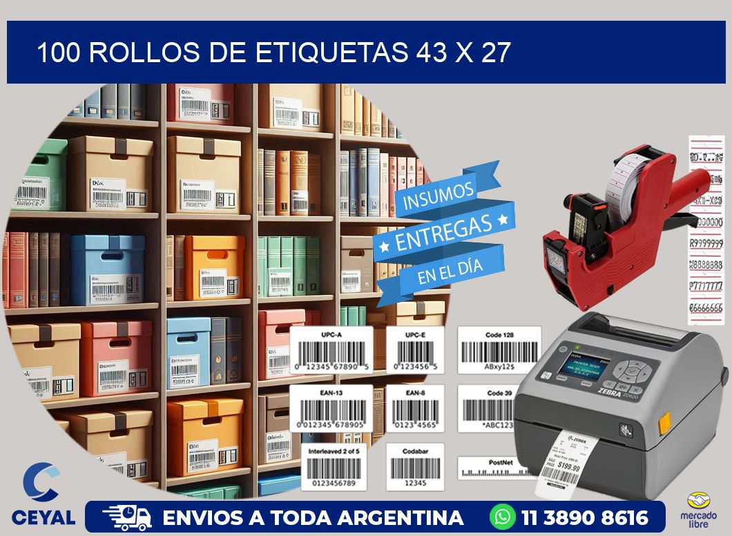 100 ROLLOS DE ETIQUETAS 43 x 27