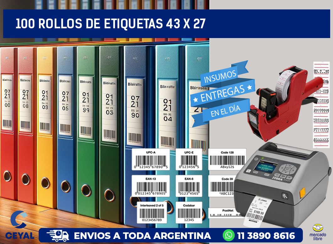 100 ROLLOS DE ETIQUETAS 43 x 27