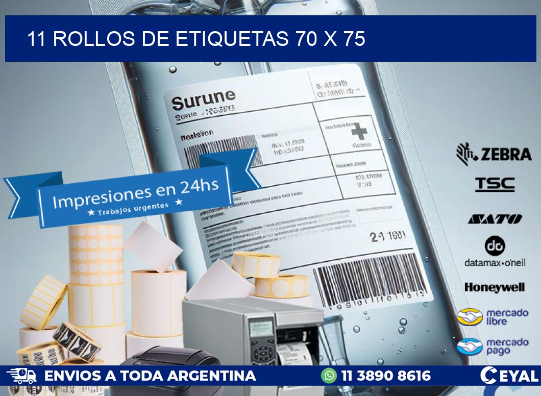 11 ROLLOS DE ETIQUETAS 70 x 75