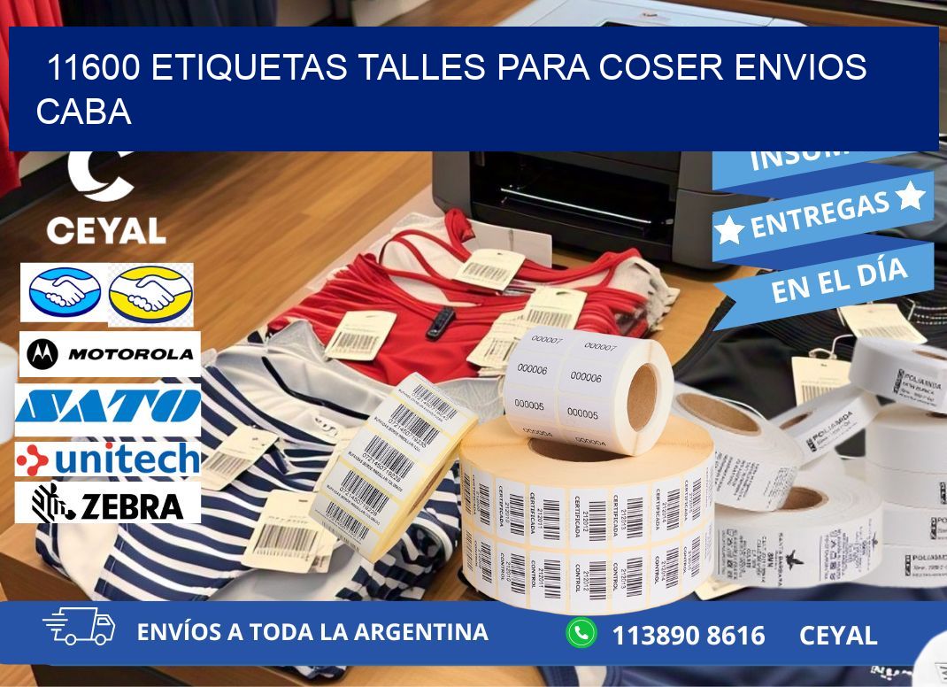 11600 ETIQUETAS TALLES PARA COSER ENVIOS CABA