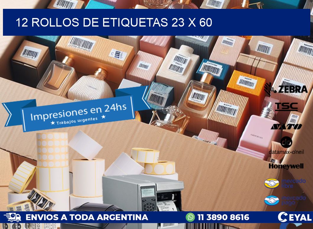 12 ROLLOS DE ETIQUETAS 23 x 60