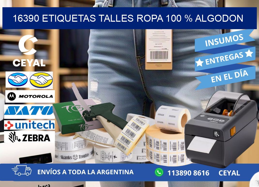 16390 ETIQUETAS TALLES ROPA 100 % ALGODON
