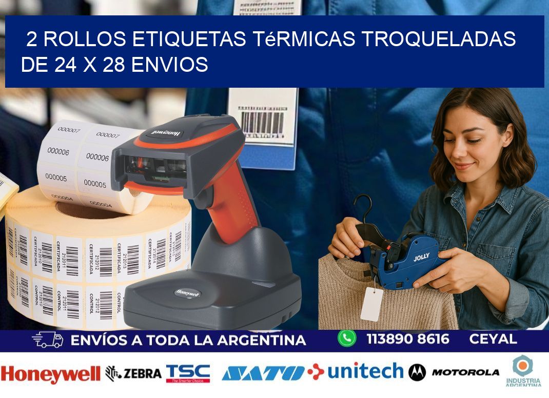 2 Rollos Etiquetas Térmicas Troqueladas De 24 x 28 ENVIOS