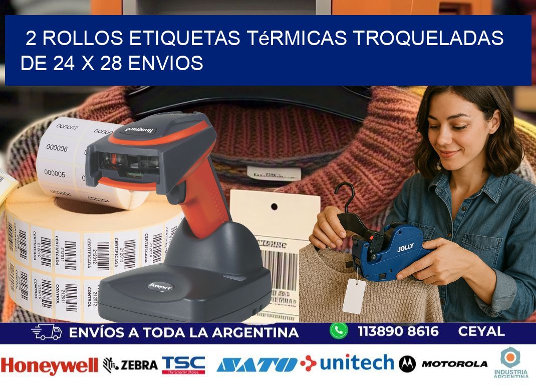 2 Rollos Etiquetas Térmicas Troqueladas De 24 x 28 ENVIOS