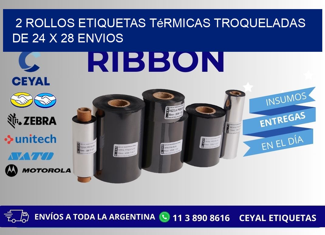 2 Rollos Etiquetas Térmicas Troqueladas De 24 x 28 ENVIOS