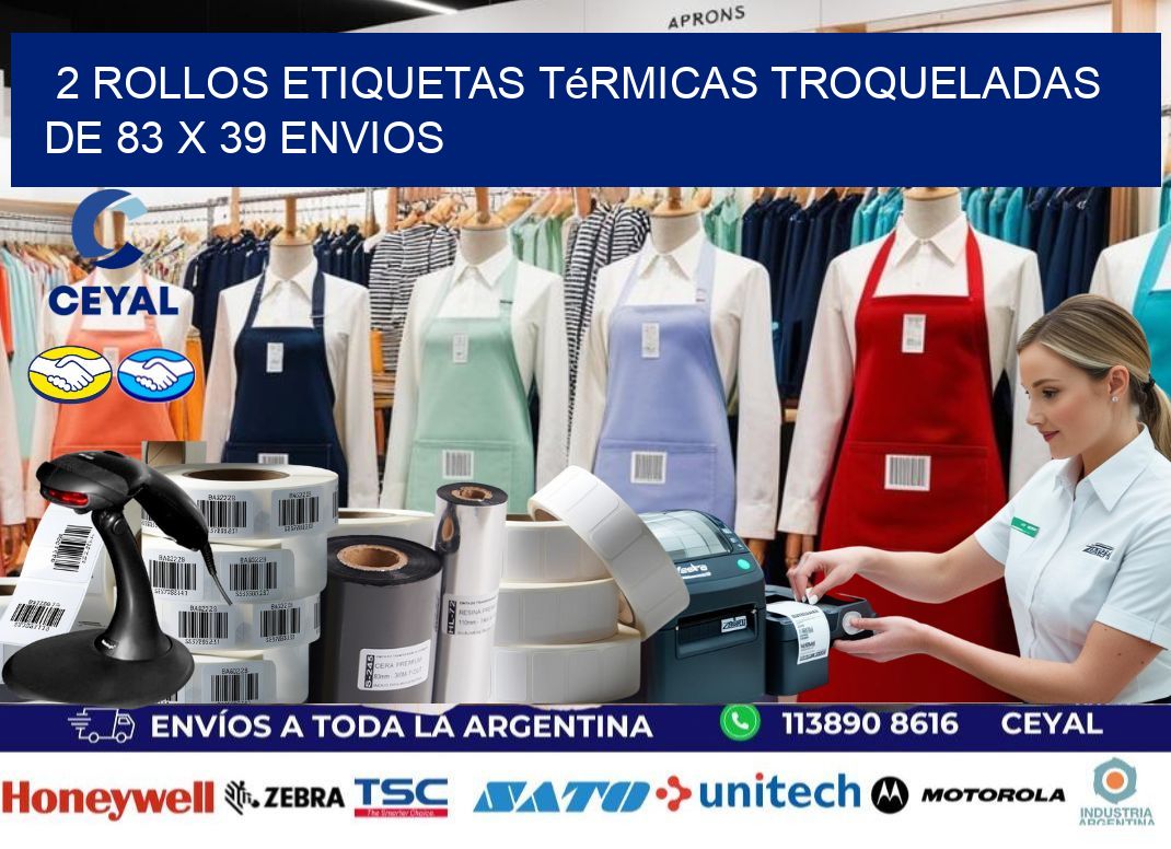 2 Rollos Etiquetas Térmicas Troqueladas De 83 x 39 ENVIOS