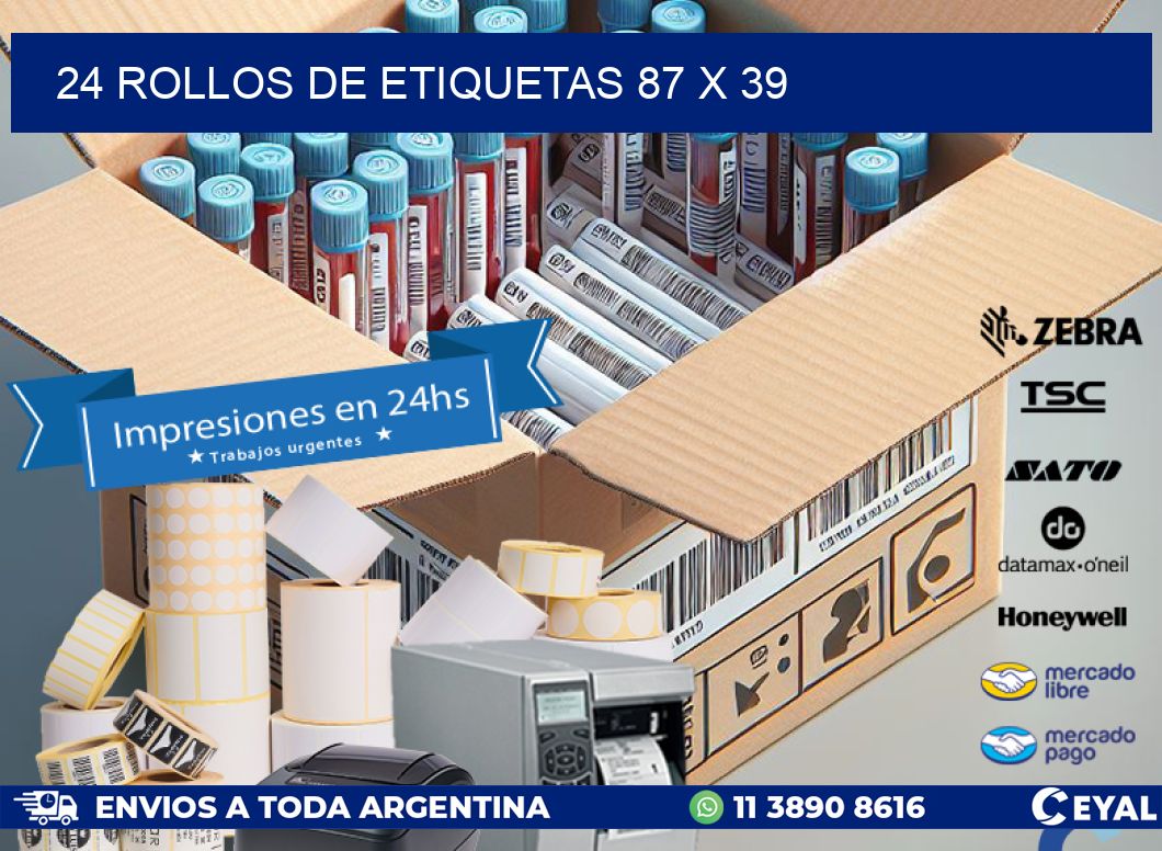 24 ROLLOS DE ETIQUETAS 87 x 39