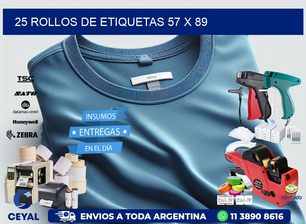 25 ROLLOS DE ETIQUETAS 57 x 89