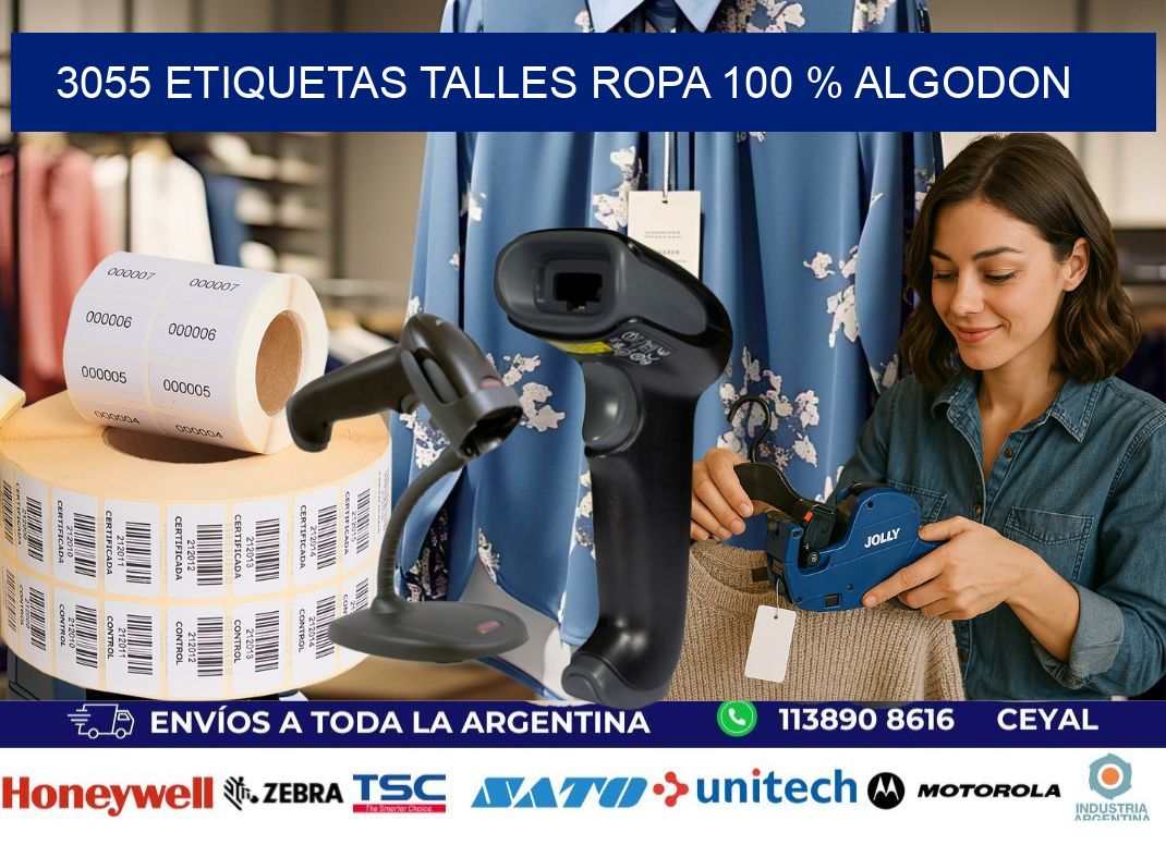 3055 ETIQUETAS TALLES ROPA 100 % ALGODON