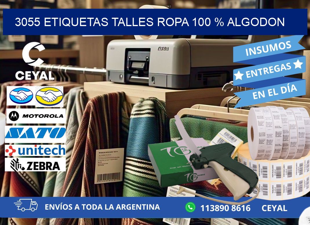 3055 ETIQUETAS TALLES ROPA 100 % ALGODON