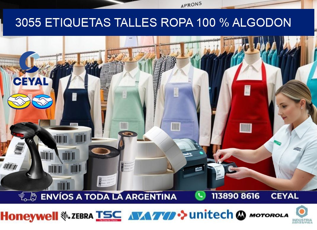 3055 ETIQUETAS TALLES ROPA 100 % ALGODON