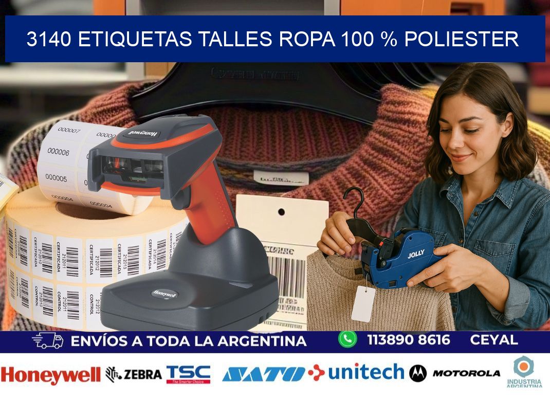 3140 ETIQUETAS TALLES ROPA 100 % POLIESTER