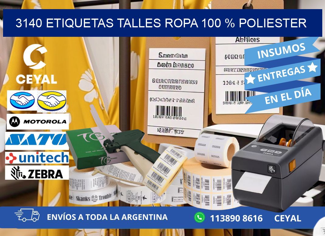 3140 ETIQUETAS TALLES ROPA 100 % POLIESTER