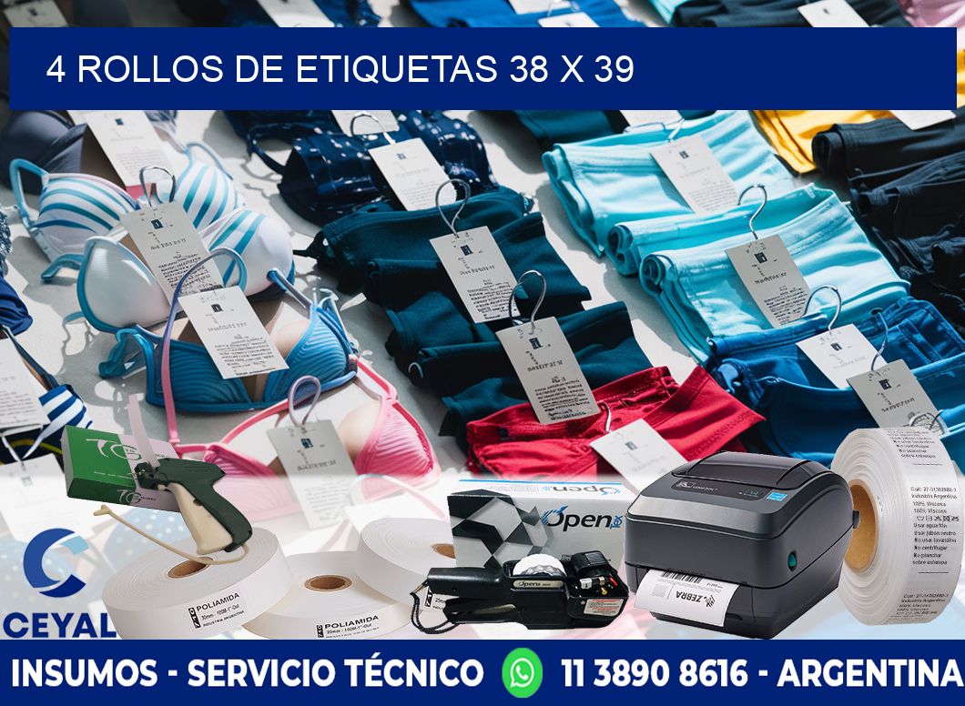 4 ROLLOS DE ETIQUETAS 38 x 39